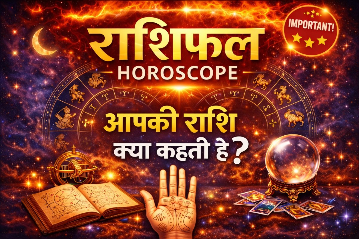 Horoscope image with zodiac circle with palmistry linking and zodiac sign saying about personality according to Vedic astrology